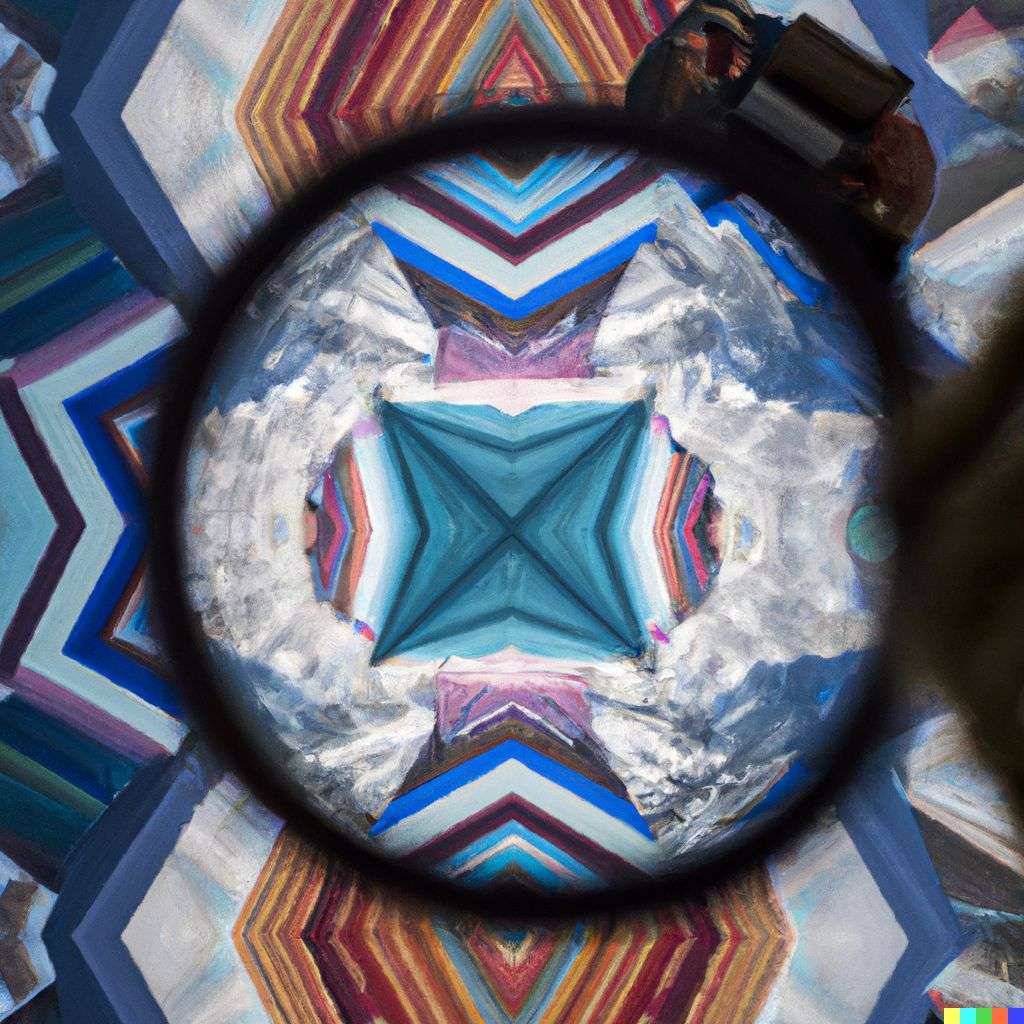 someone gazing at Mount Everest as viewed through a kaleidoscope